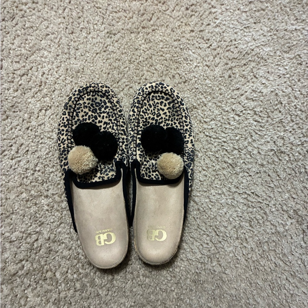Gianni Bini Leopard Pom Slide Mules - Tan & Black - Picture 2 of 2